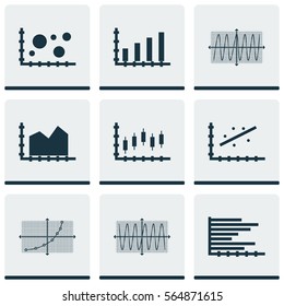 Set Of Graphs, Diagrams And Statistics Icons. Premium Quality Symbol Collection. Icons Can Be Used For Web, App And UI Design.