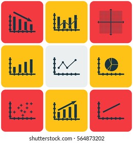 Set Of Graphs, Diagrams And Statistics Icons. Premium Quality Symbol Collection. Icons Can Be Used For Web, App And UI Design.