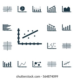 Set Of Graphs, Diagrams And Statistics Icons. Premium Quality Symbol Collection. Icons Can Be Used For Web, App And UI Design.