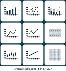 Set Of Graphs, Diagrams And Statistics Icons. Premium Quality Symbol Collection. Icons Can Be Used For Web, App And UI Design.