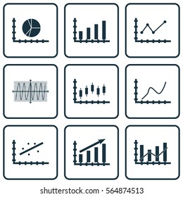 Set Of Graphs, Diagrams And Statistics Icons. Premium Quality Symbol Collection. Icons Can Be Used For Web, App And UI Design.