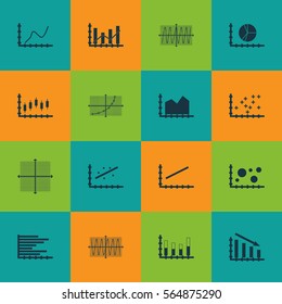 Set Of Graphs, Diagrams And Statistics Icons. Premium Quality Symbol Collection. Icons Can Be Used For Web, App And UI Design.