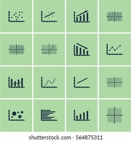 Set Of Graphs, Diagrams And Statistics Icons. Premium Quality Symbol Collection. Icons Can Be Used For Web, App And UI Design.