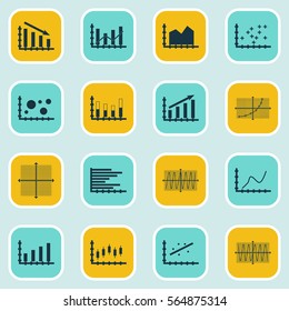 Set Of Graphs, Diagrams And Statistics Icons. Premium Quality Symbol Collection. Icons Can Be Used For Web, App And UI Design.