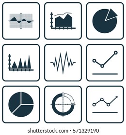 Set Of Graphs, Diagrams And Statistics Icons. Premium Quality Symbol Collection. Icons Can Be Used For Web, App And UI Design.