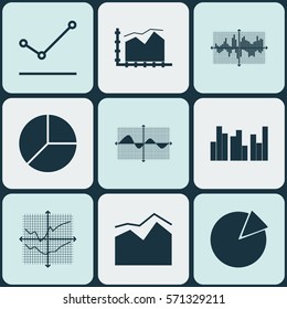 Set Of Graphs, Diagrams And Statistics Icons. Premium Quality Symbol Collection. Icons Can Be Used For Web, App And UI Design.