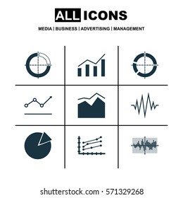 Set Of Graphs, Diagrams And Statistics Icons. Premium Quality Symbol Collection. Icons Can Be Used For Web, App And UI Design.