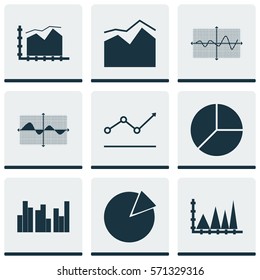 Set Of Graphs, Diagrams And Statistics Icons. Premium Quality Symbol Collection. Icons Can Be Used For Web, App And UI Design.