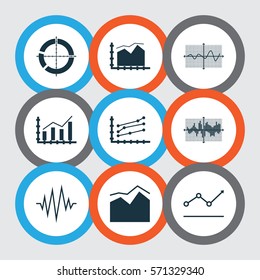 Set Of Graphs, Diagrams And Statistics Icons. Premium Quality Symbol Collection. Icons Can Be Used For Web, App And UI Design.