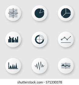 Set Of Graphs, Diagrams And Statistics Icons. Premium Quality Symbol Collection. Icons Can Be Used For Web, App And UI Design.