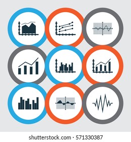 Set Of Graphs, Diagrams And Statistics Icons. Premium Quality Symbol Collection. Icons Can Be Used For Web, App And UI Design.
