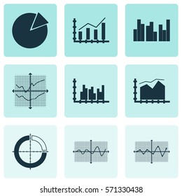 Set Of Graphs, Diagrams And Statistics Icons. Premium Quality Symbol Collection. Icons Can Be Used For Web, App And UI Design.