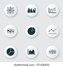 Set Of Graphs, Diagrams And Statistics Icons. Premium Quality Symbol Collection. Icons Can Be Used For Web, App And UI Design.