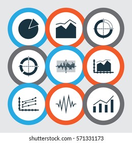 Set Of Graphs, Diagrams And Statistics Icons. Premium Quality Symbol Collection. Icons Can Be Used For Web, App And UI Design.