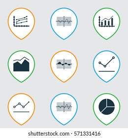 Set Of Graphs, Diagrams And Statistics Icons. Premium Quality Symbol Collection. Icons Can Be Used For Web, App And UI Design.