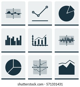 Set Of Graphs, Diagrams And Statistics Icons. Premium Quality Symbol Collection. Icons Can Be Used For Web, App And UI Design.