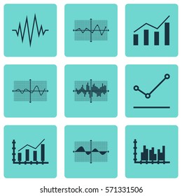 Set Of Graphs, Diagrams And Statistics Icons. Premium Quality Symbol Collection. Icons Can Be Used For Web, App And UI Design.