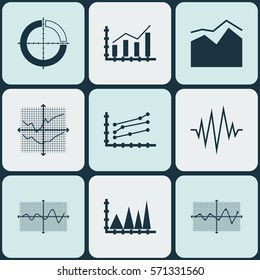 Set Of Graphs, Diagrams And Statistics Icons. Premium Quality Symbol Collection. Icons Can Be Used For Web, App And UI Design.