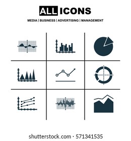 Set Of Graphs, Diagrams And Statistics Icons. Premium Quality Symbol Collection. Icons Can Be Used For Web, App And UI Design.