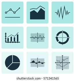 Set Of Graphs, Diagrams And Statistics Icons. Premium Quality Symbol Collection. Icons Can Be Used For Web, App And UI Design.