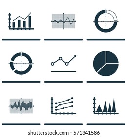 Set Of Graphs, Diagrams And Statistics Icons. Premium Quality Symbol Collection. Icons Can Be Used For Web, App And UI Design.