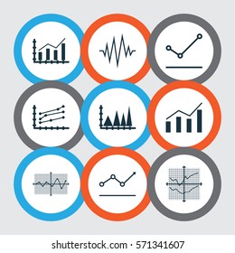 Set Of Graphs, Diagrams And Statistics Icons. Premium Quality Symbol Collection. Icons Can Be Used For Web, App And UI Design.