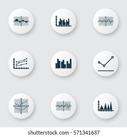 Set Of Graphs, Diagrams And Statistics Icons. Premium Quality Symbol Collection. Icons Can Be Used For Web, App And UI Design.