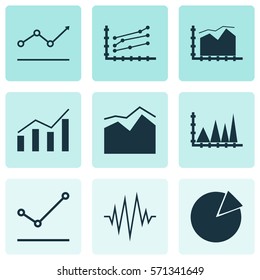 Set Of Graphs, Diagrams And Statistics Icons. Premium Quality Symbol Collection. Icons Can Be Used For Web, App And UI Design.