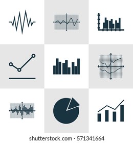 Set Of Graphs, Diagrams And Statistics Icons. Premium Quality Symbol Collection. Icons Can Be Used For Web, App And UI Design.
