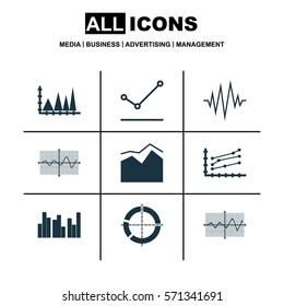 Set Of Graphs, Diagrams And Statistics Icons. Premium Quality Symbol Collection. Icons Can Be Used For Web, App And UI Design.
