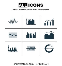 Set Of Graphs, Diagrams And Statistics Icons. Premium Quality Symbol Collection. Icons Can Be Used For Web, App And UI Design.