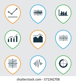 Set Of Graphs, Diagrams And Statistics Icons. Premium Quality Symbol Collection. Icons Can Be Used For Web, App And UI Design.