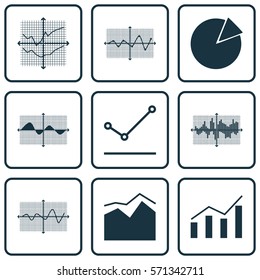 Set Of Graphs, Diagrams And Statistics Icons. Premium Quality Symbol Collection. Icons Can Be Used For Web, App And UI Design.