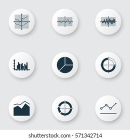 Set Of Graphs, Diagrams And Statistics Icons. Premium Quality Symbol Collection. Icons Can Be Used For Web, App And UI Design.