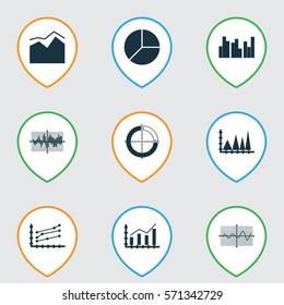Set Of Graphs, Diagrams And Statistics Icons. Premium Quality Symbol Collection. Icons Can Be Used For Web, App And UI Design.