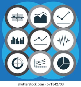 Set Of Graphs, Diagrams And Statistics Icons. Premium Quality Symbol Collection. Icons Can Be Used For Web, App And UI Design.