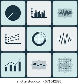 Set Of Graphs, Diagrams And Statistics Icons. Premium Quality Symbol Collection. Icons Can Be Used For Web, App And UI Design.