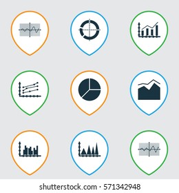 Set Of Graphs, Diagrams And Statistics Icons. Premium Quality Symbol Collection. Icons Can Be Used For Web, App And UI Design.