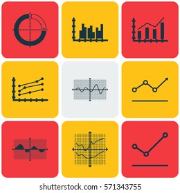 Set Of Graphs, Diagrams And Statistics Icons. Premium Quality Symbol Collection. Icons Can Be Used For Web, App And UI Design.