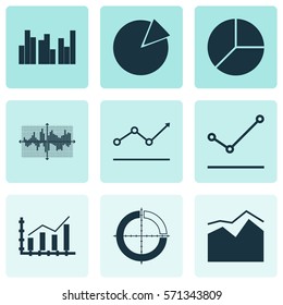 Set Of Graphs, Diagrams And Statistics Icons. Premium Quality Symbol Collection. Icons Can Be Used For Web, App And UI Design.