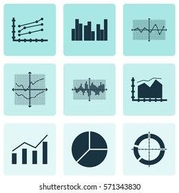 Set Of Graphs, Diagrams And Statistics Icons. Premium Quality Symbol Collection. Icons Can Be Used For Web, App And UI Design.