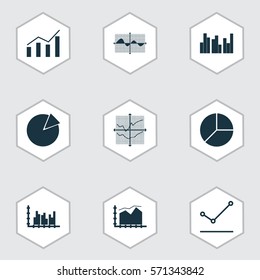 Set Of Graphs, Diagrams And Statistics Icons. Premium Quality Symbol Collection. Icons Can Be Used For Web, App And UI Design.