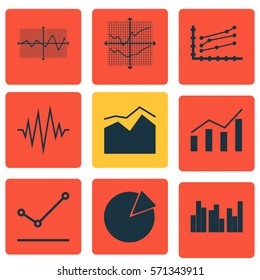 Set Of Graphs, Diagrams And Statistics Icons. Premium Quality Symbol Collection. Icons Can Be Used For Web, App And UI Design.