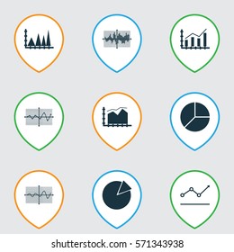 Set Of Graphs, Diagrams And Statistics Icons. Premium Quality Symbol Collection. Icons Can Be Used For Web, App And UI Design.