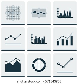 Set Of Graphs, Diagrams And Statistics Icons. Premium Quality Symbol Collection. Icons Can Be Used For Web, App And UI Design.