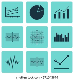 Set Of Graphs, Diagrams And Statistics Icons. Premium Quality Symbol Collection. Icons Can Be Used For Web, App And UI Design.