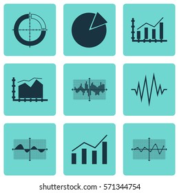 Set Of Graphs, Diagrams And Statistics Icons. Premium Quality Symbol Collection. Icons Can Be Used For Web, App And UI Design.