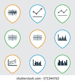 Set Of Graphs, Diagrams And Statistics Icons. Premium Quality Symbol Collection. Icons Can Be Used For Web, App And UI Design.