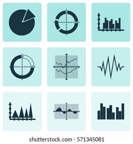 Set Of Graphs, Diagrams And Statistics Icons. Premium Quality Symbol Collection. Icons Can Be Used For Web, App And UI Design.