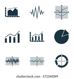 Set Of Graphs, Diagrams And Statistics Icons. Premium Quality Symbol Collection. Icons Can Be Used For Web, App And UI Design.
